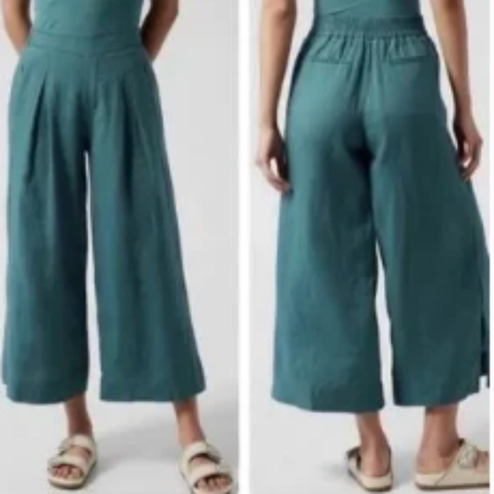 Athleta Teal Wide-Leg Crop Pants